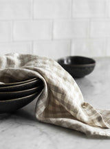Linen kitchen towel, natural gingham