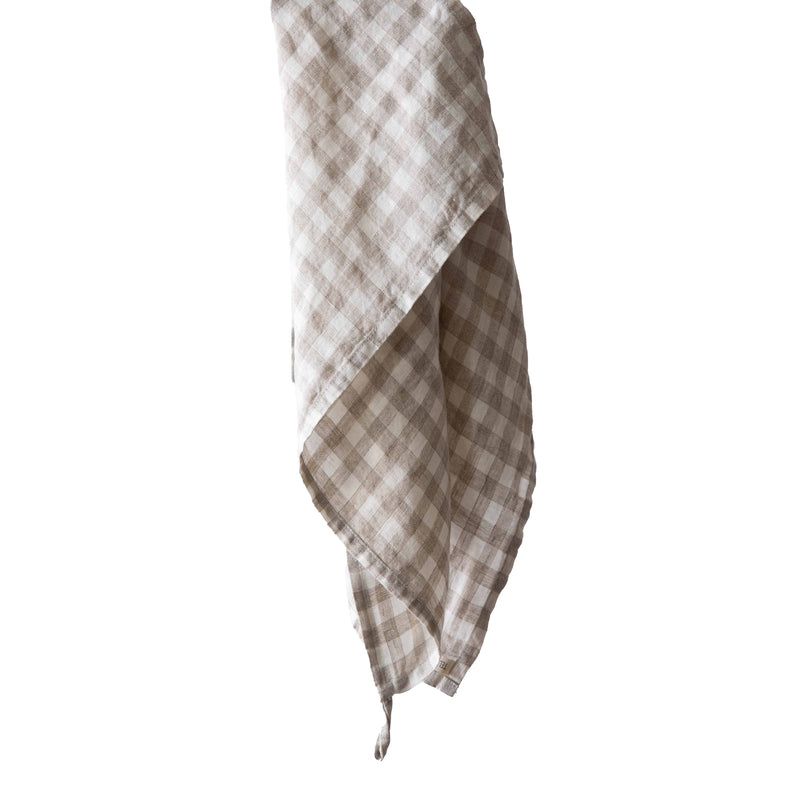 Linen kitchen towel, natural gingham